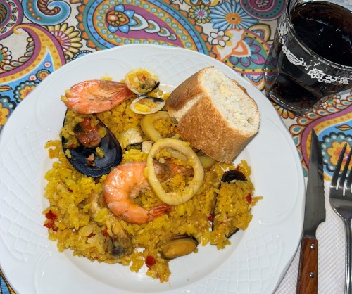 Paella on a plate.