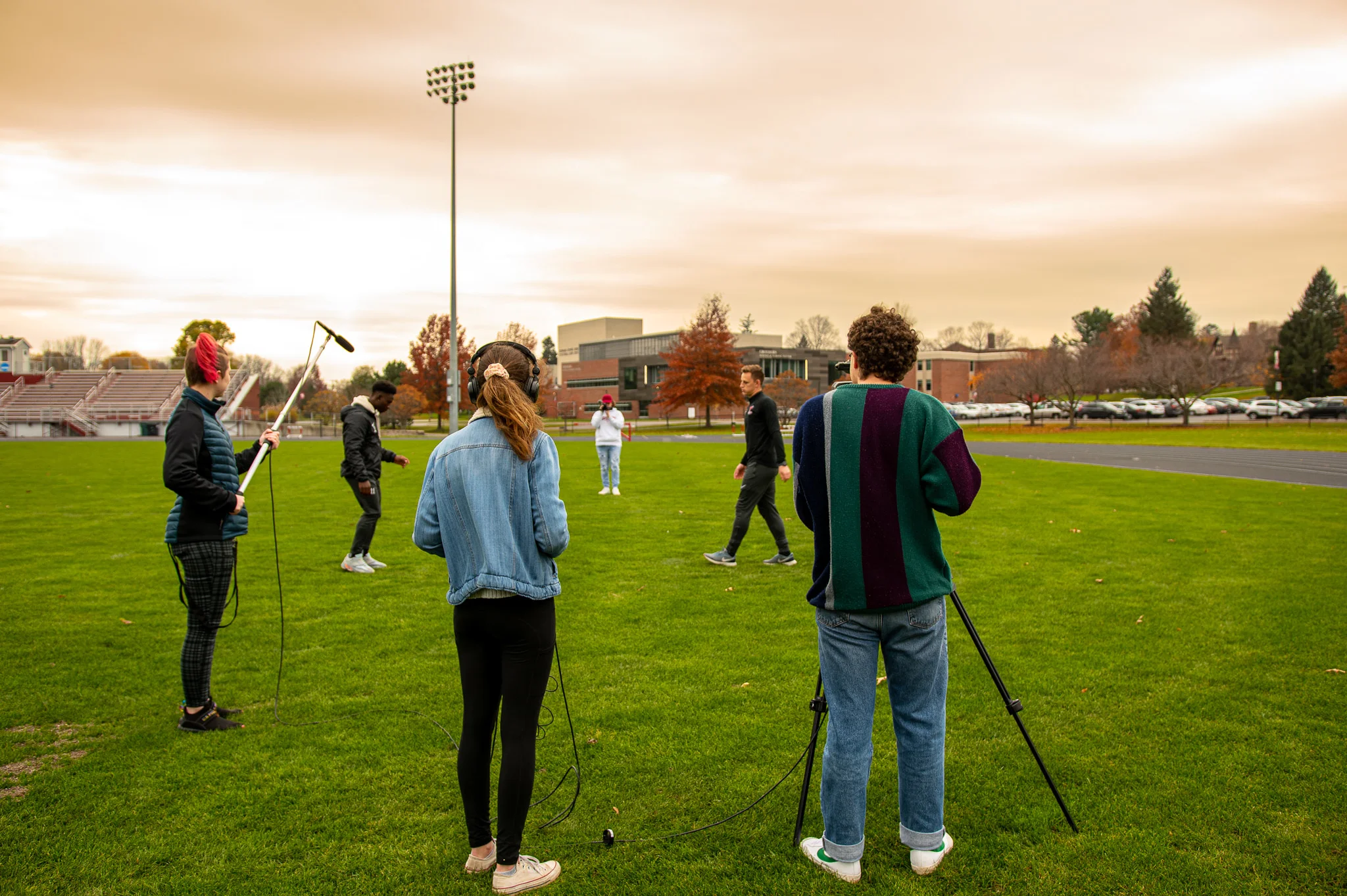 Students work on a video shoot