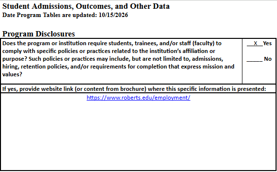 APA Program Disclosures