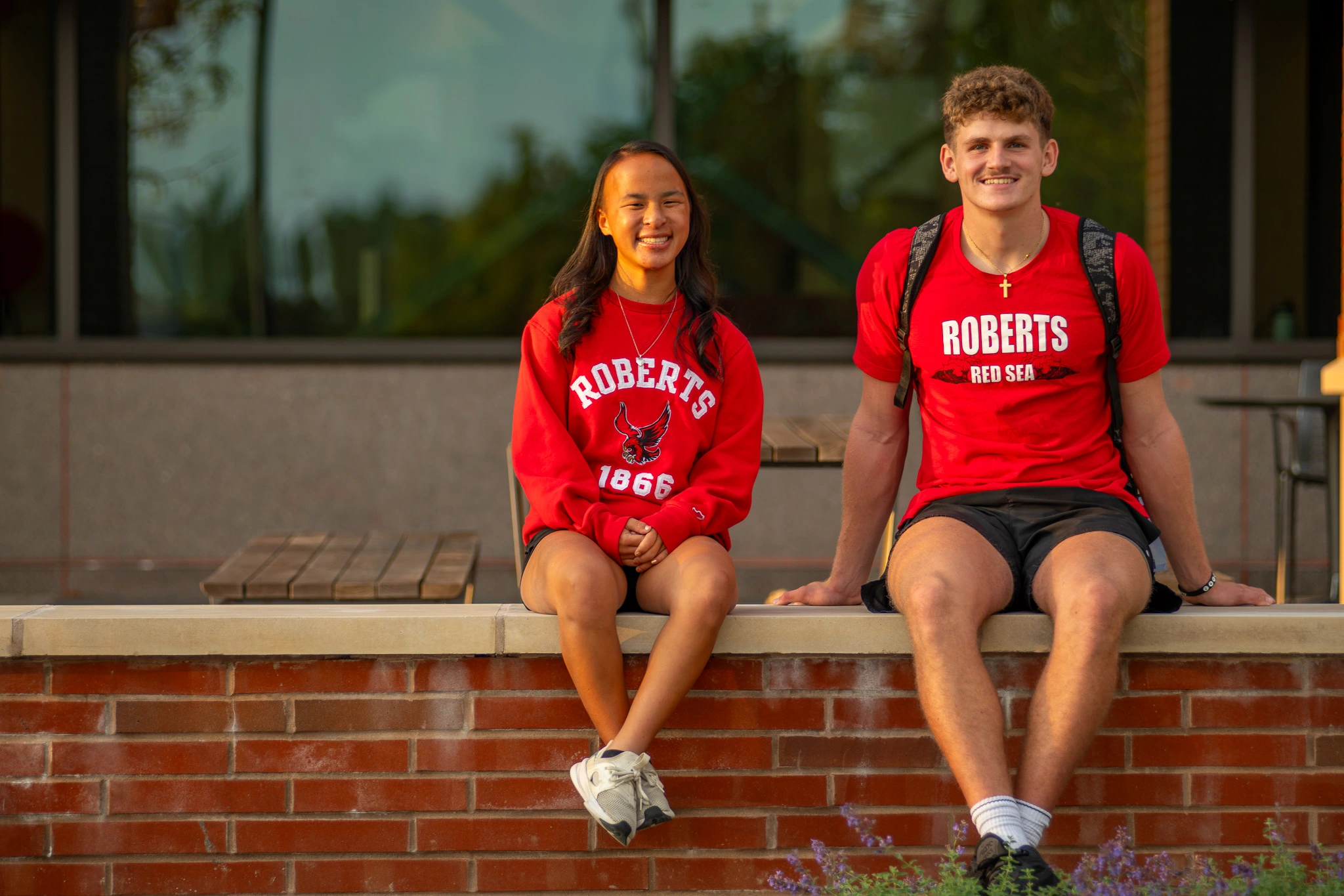 Two students sitting together at Roberts